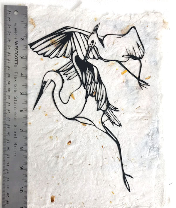 Egrets in flight papercut