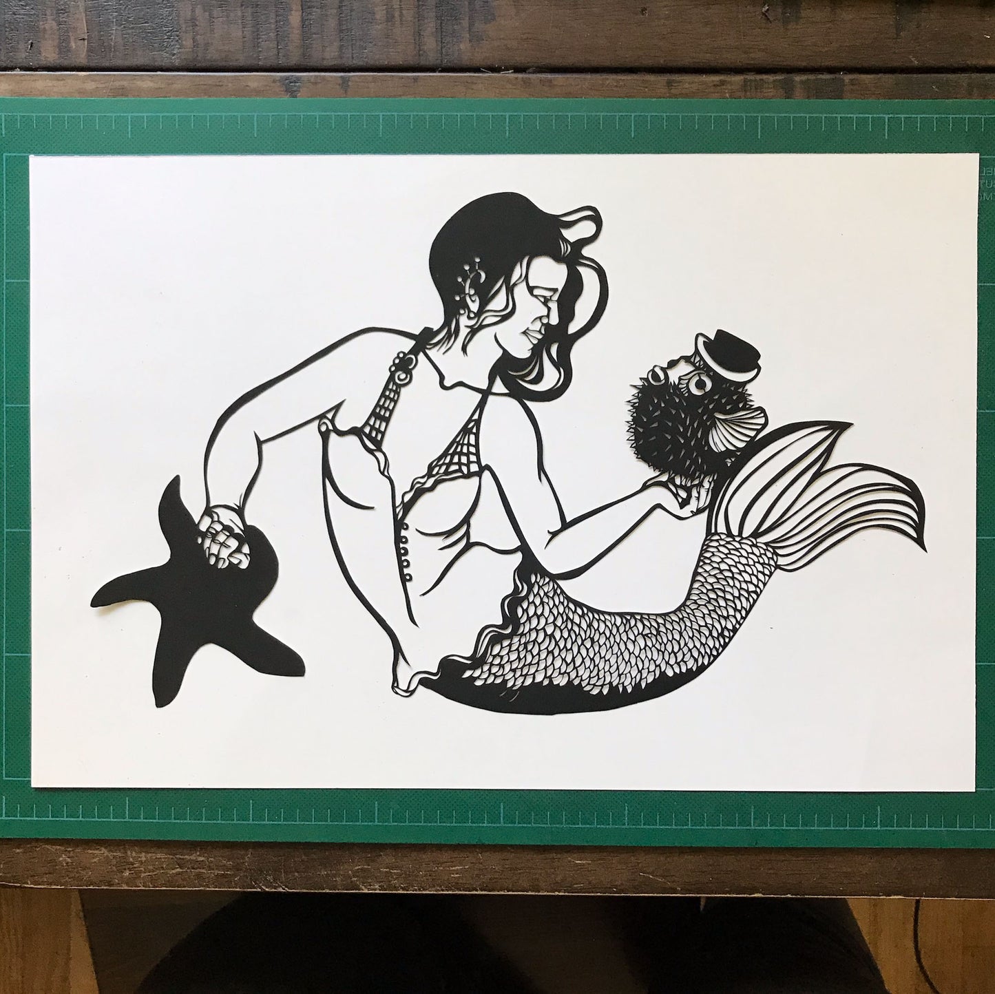 Mermaid traditional papercut with giclee print