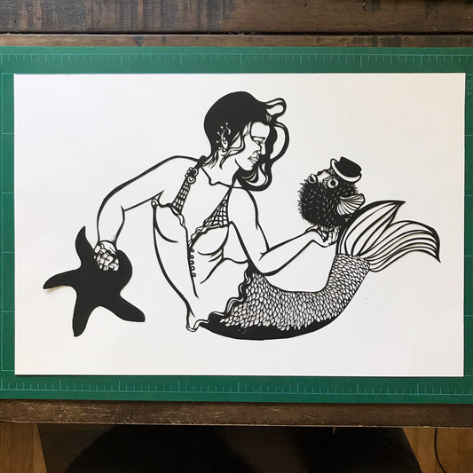 Mermaid traditional papercut with giclee print