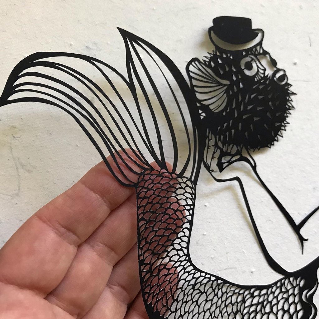 Mermaid traditional papercut with giclee print