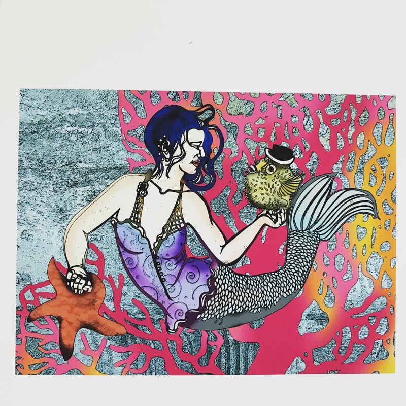 Mermaid traditional papercut with giclee print