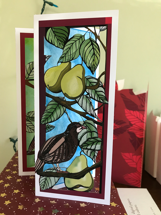 Partridge in a Pear Tree (long-form) Papercut card
