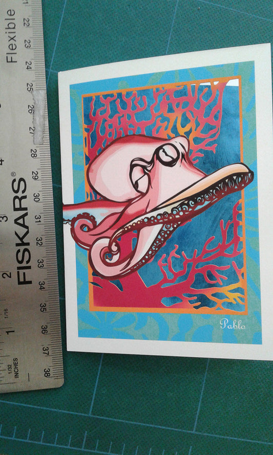 Octopus in Coral Papercut Card (TRIfold)