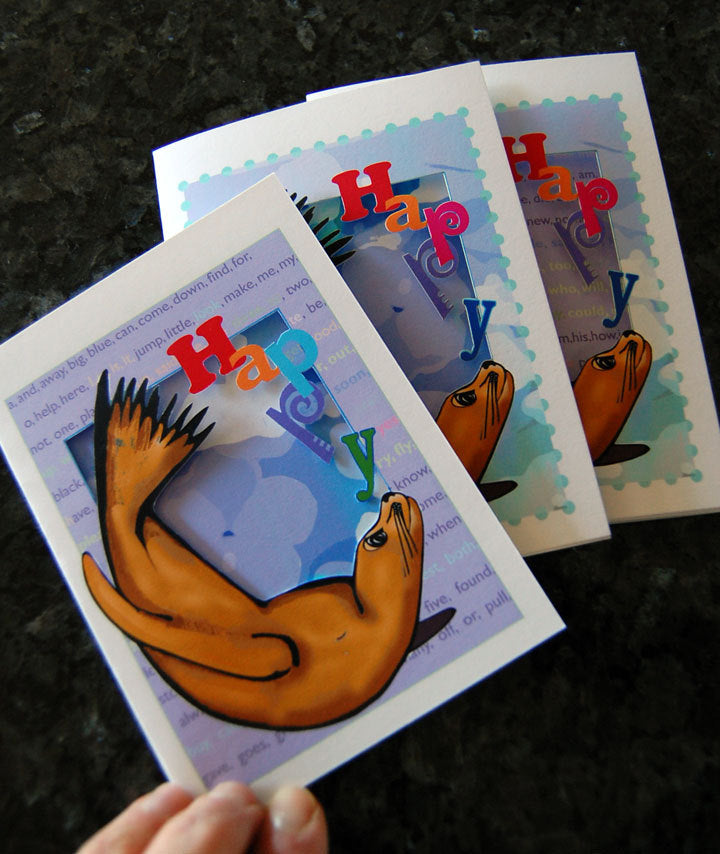 Sea Lion Happy Papercut Card (TRIfold)