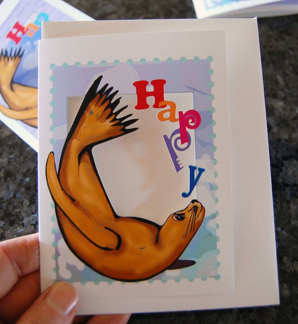 Sea Lion Happy Papercut Card (TRIfold)