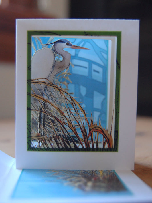 Shoreline Blue Heron in the Reeds (POPupfoldOUT)
