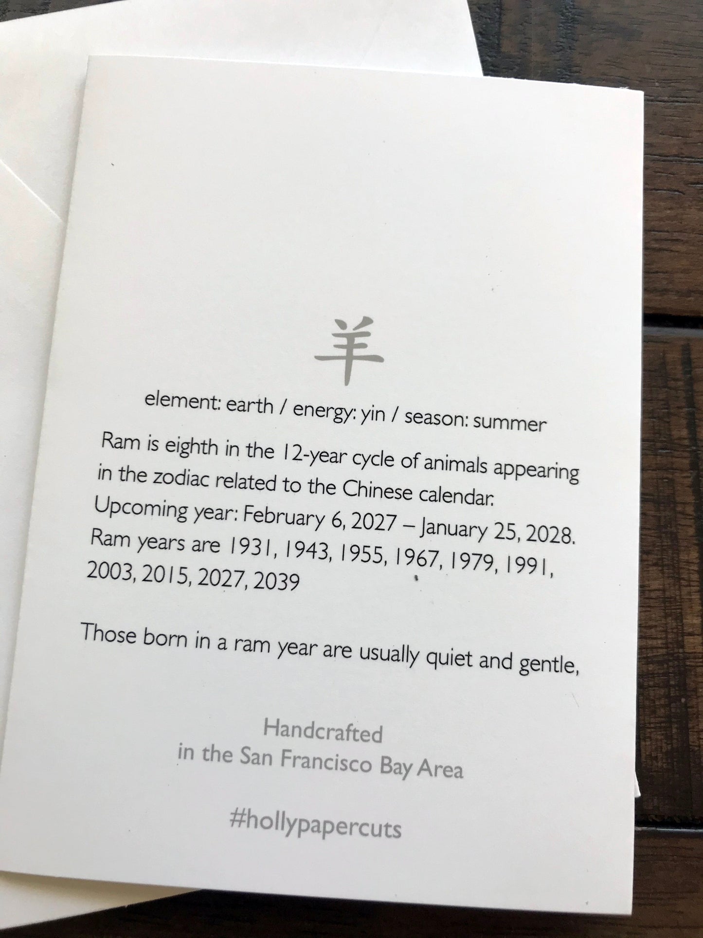 Year of the Ram—Chinese Zodiac Papercut Card (TRIfold)