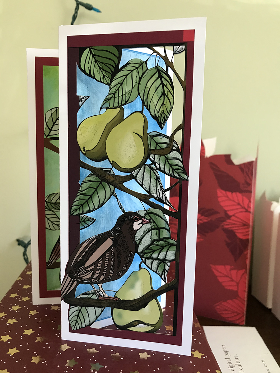 Partridge in a Pear Tree (long-form) Papercut card