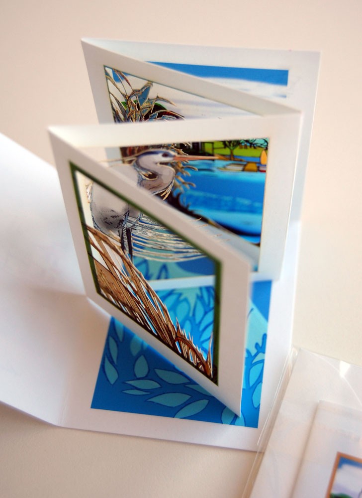 Shoreline Blue Heron in the Reeds (POPupfoldOUT)