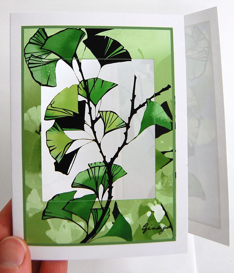 Ginkgo in blues and greens Papercut Card (TRIfold)