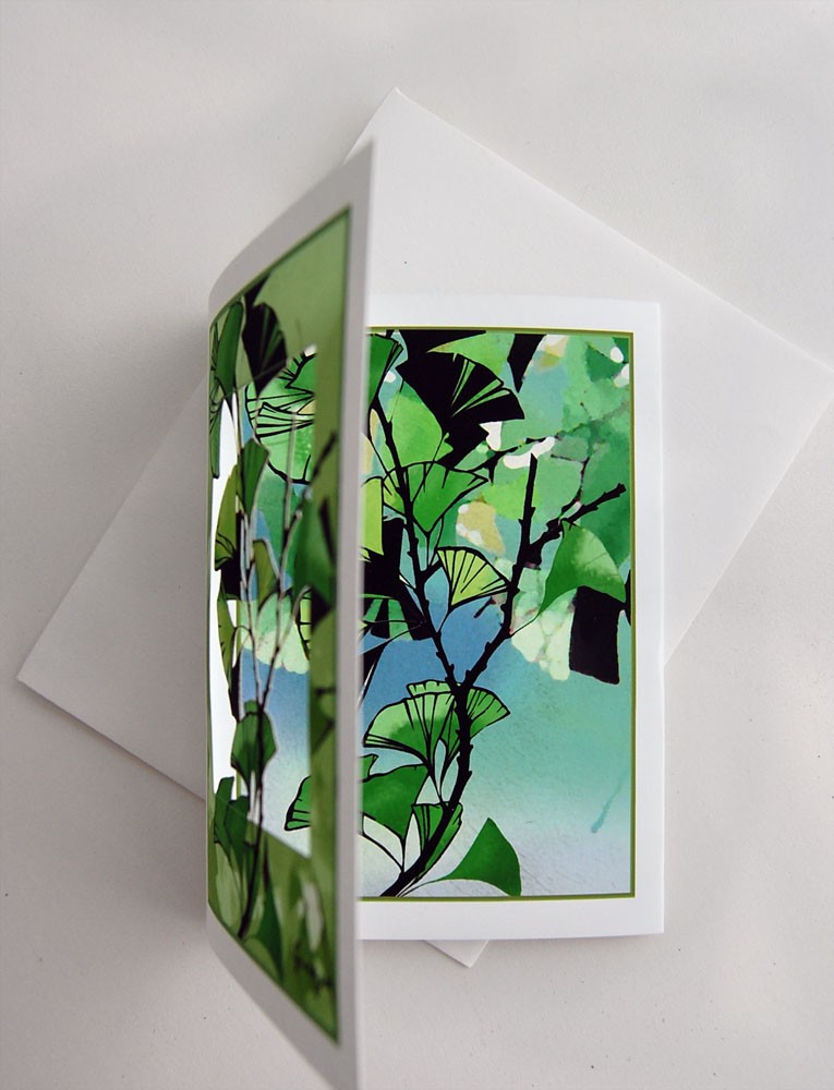 Ginkgo in blues and greens Papercut Card (TRIfold)