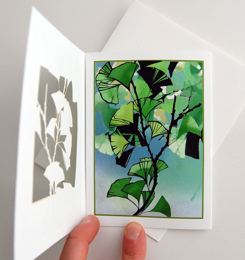Ginkgo in blues and greens Papercut Card (TRIfold)