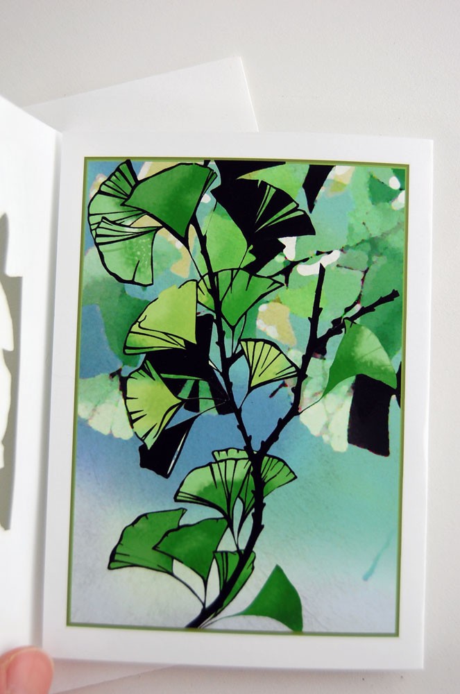 Ginkgo in blues and greens Papercut Card (TRIfold)