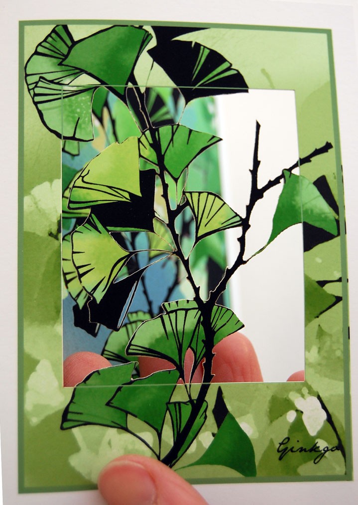 Ginkgo in blues and greens Papercut Card (TRIfold)