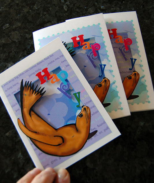 Sea Lion Happy Papercut Card (TRIfold)