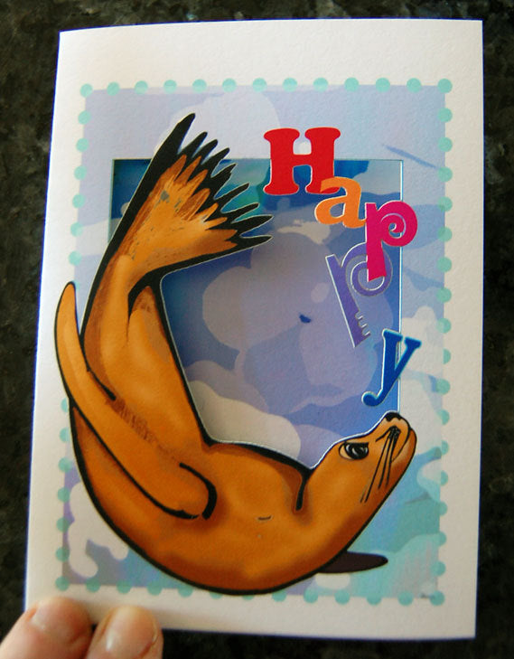 Sea Lion Happy Papercut Card (TRIfold)