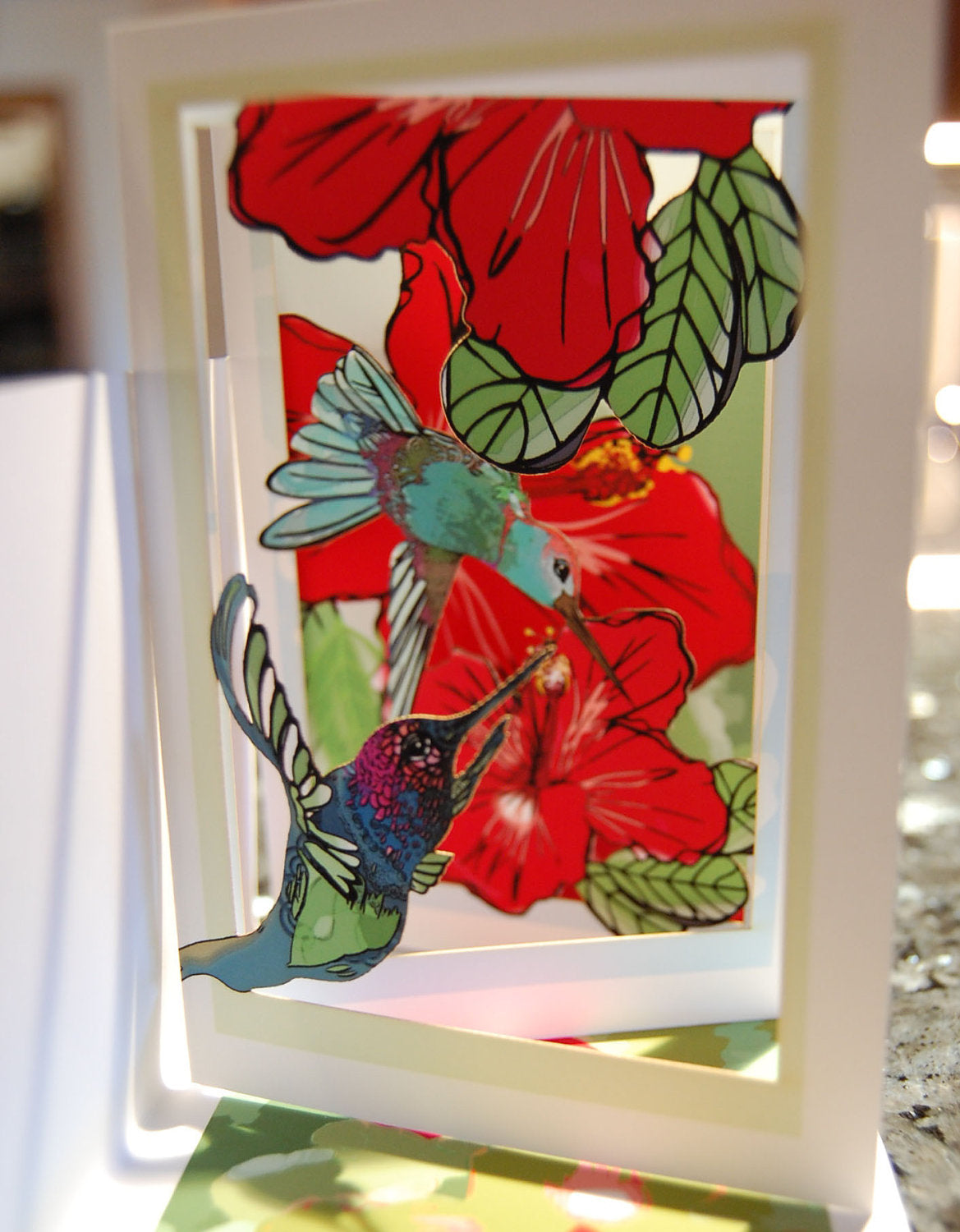 Hummingbirds in Hibiscus (POPupfoldOUT)