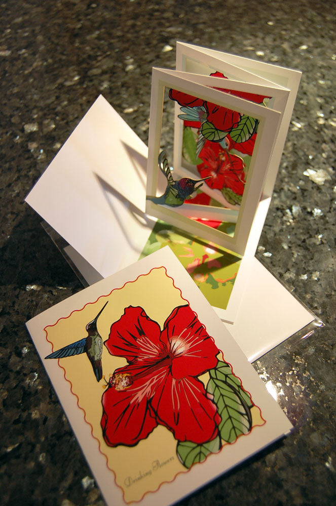 Hummingbirds in Hibiscus (POPupfoldOUT)