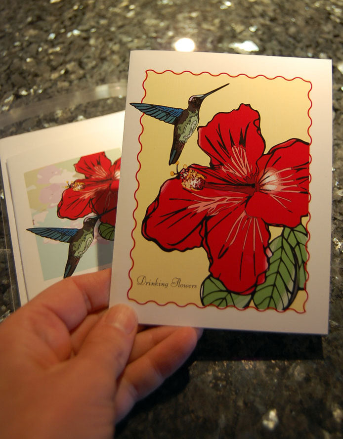 Hummingbirds in Hibiscus (POPupfoldOUT)