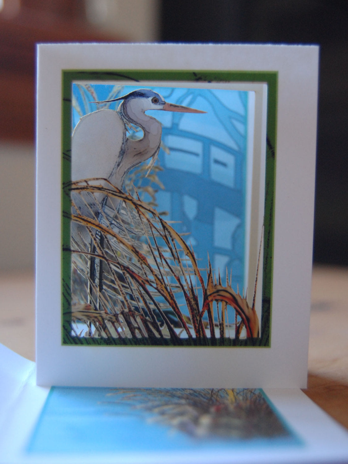 Shoreline Blue Heron in the Reeds (POPupfoldOUT)